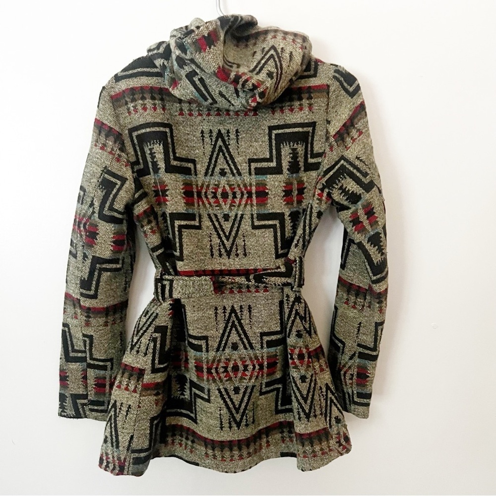 Y2K Mossimo Southwestern Wool Blend Coat Small Aztec Western Boho Belted Hood - Picture 7 of 13